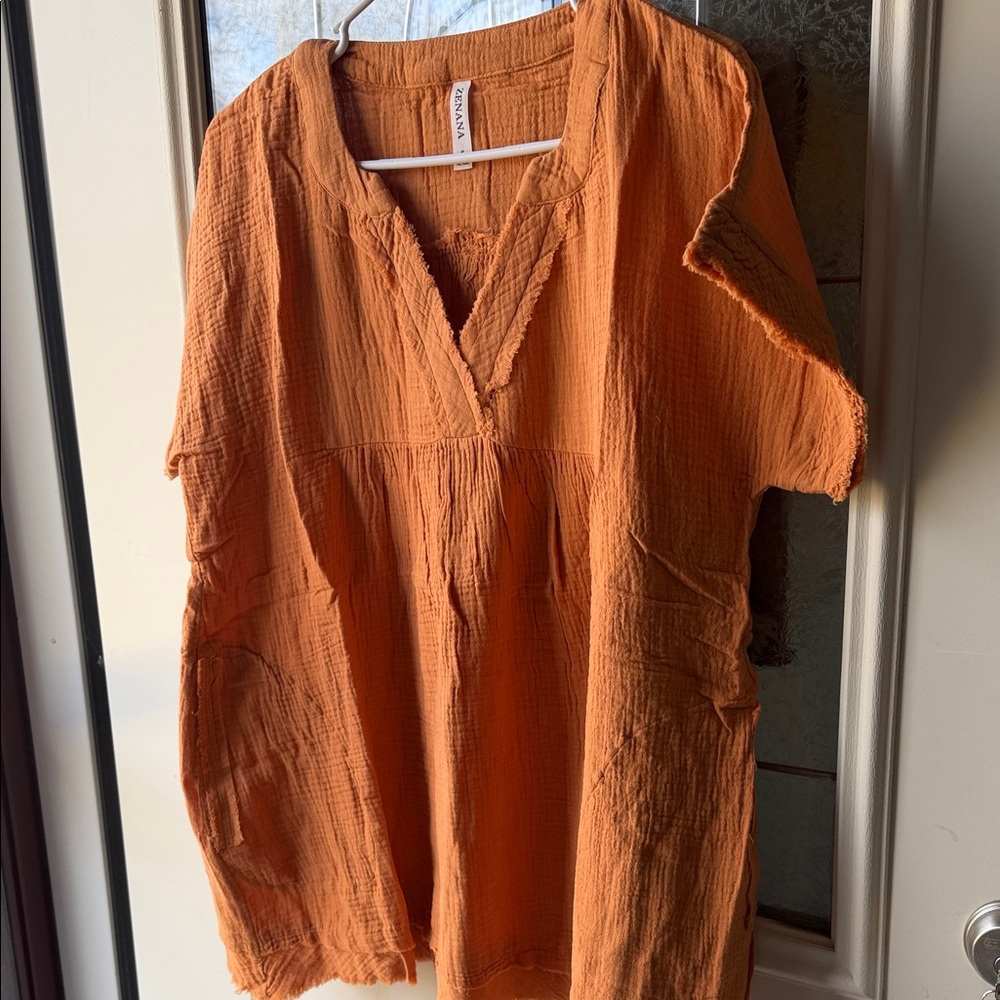 Zenana Women's Textured Apricot Tunic Top with pockets IF YOU KNOW YOU KNOW